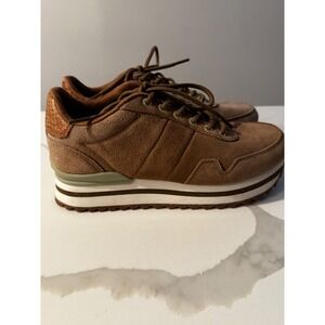 Woden Brown Suede Leather Lace Up Platform Fashion Sneakers Shoes Women's  5.5
